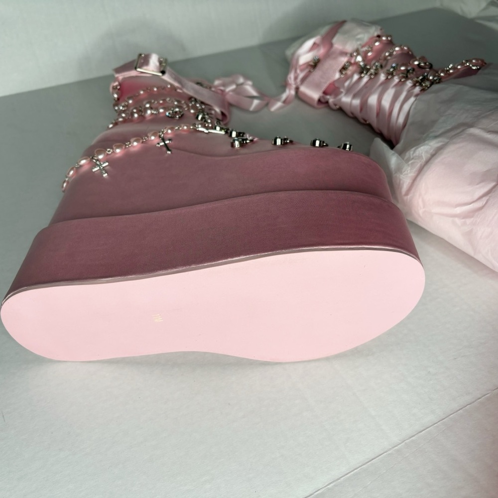 Sugar Thrillz Pink Holy Revelation Traitor Platform Boots - Picture 9 of 12